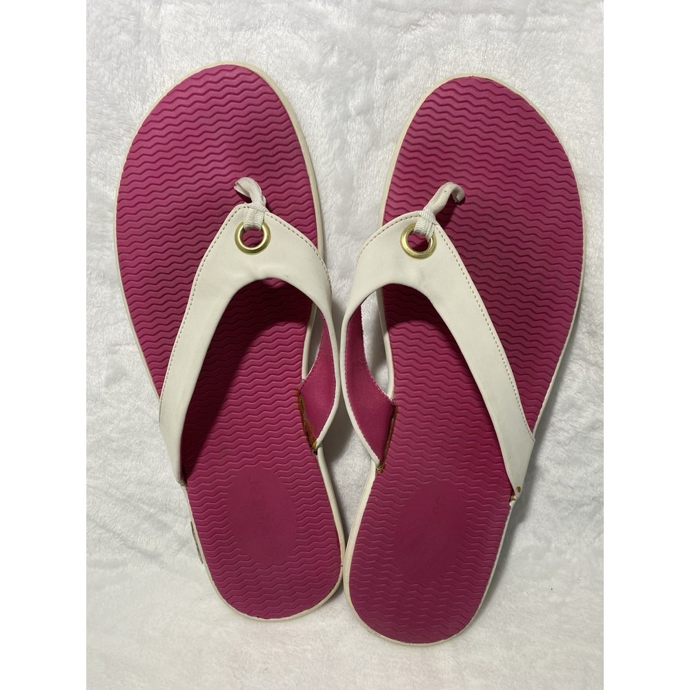 Women's Pink/White Flip Flop Sandals US‎ 11 Rubber Upper Slip On Eyelet